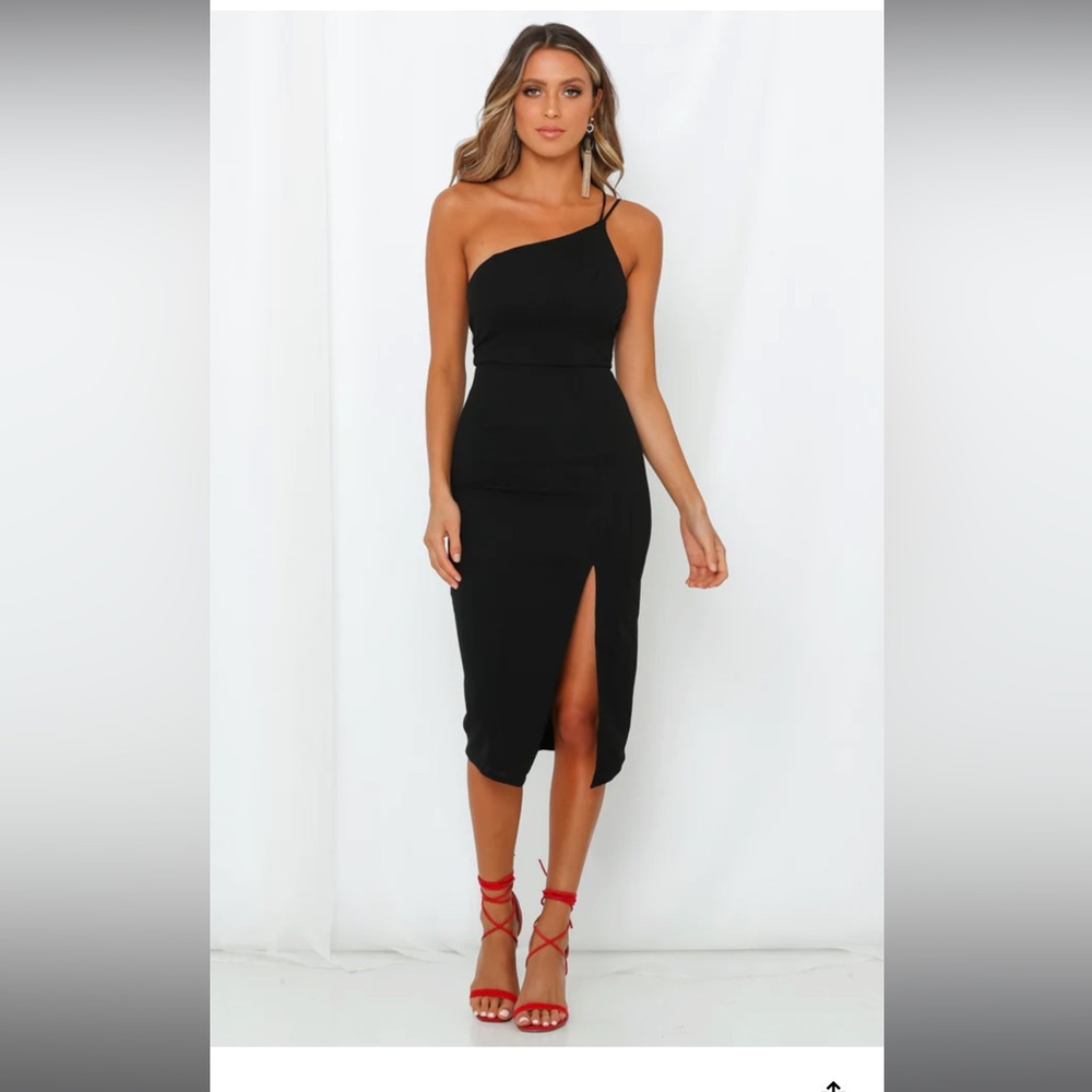 Black one shoulder midi dress
